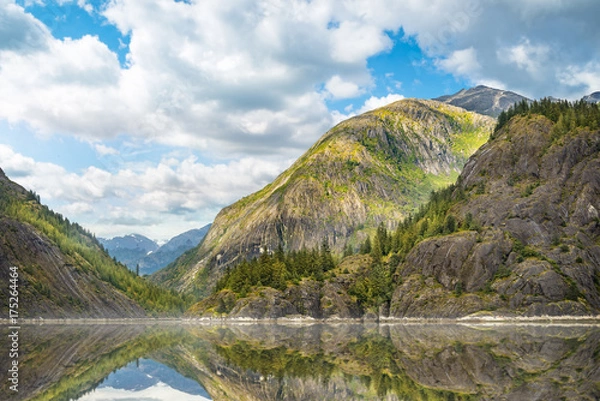 Fototapeta Mountains landscape in Juneau, Alaska with fog
