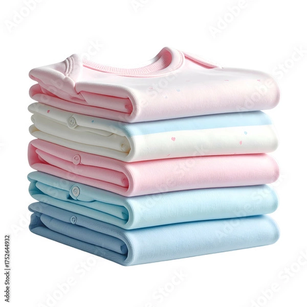 Obraz Stacked baby sleep sacks in pastel colors are neatly folded.