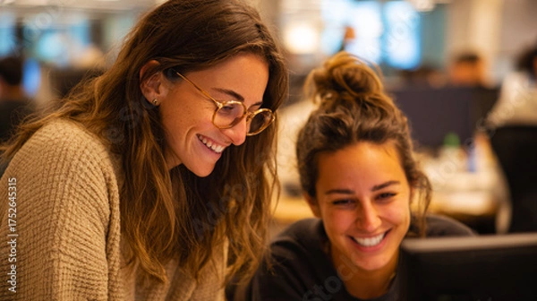 Obraz Coworker Assisting Colleague with Warm Smiles in Office
