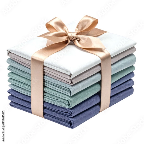 Obraz Stack of folded textiles is elegantly presented with a satin ribbon tie.