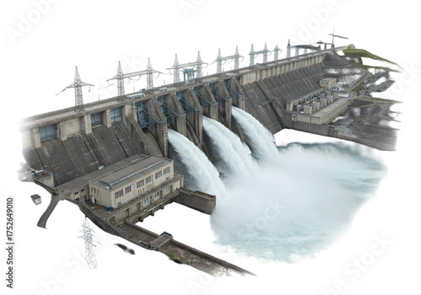 Fototapeta Hydroelectric Dam Water Release on transparent background