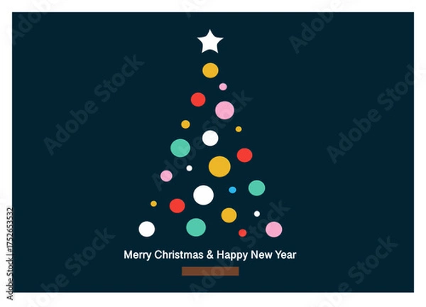 Fototapeta Geometric Christmas pattern: the colorful bubble Christmas tree on a dark blue background 