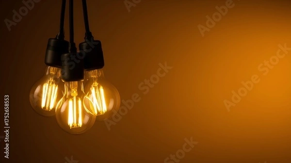 Fototapeta Warm glowing light bulbs hanging against a soft orange background, creating a cozy atmosphere