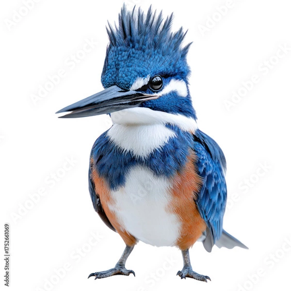 Obraz Belted Kingfisher Bird full body view isolated on white or png transparent background