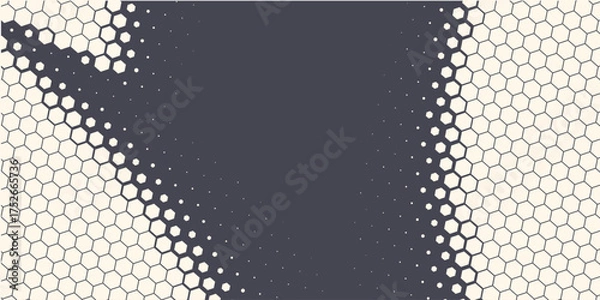 Obraz Halftone Hexagonal Pattern Texture Vector Abstract Geometric Technology Background. Retro Colored Half Tone Hexagon Texture. Minimal Style Dynamic Tech Wallpaper. Eps10