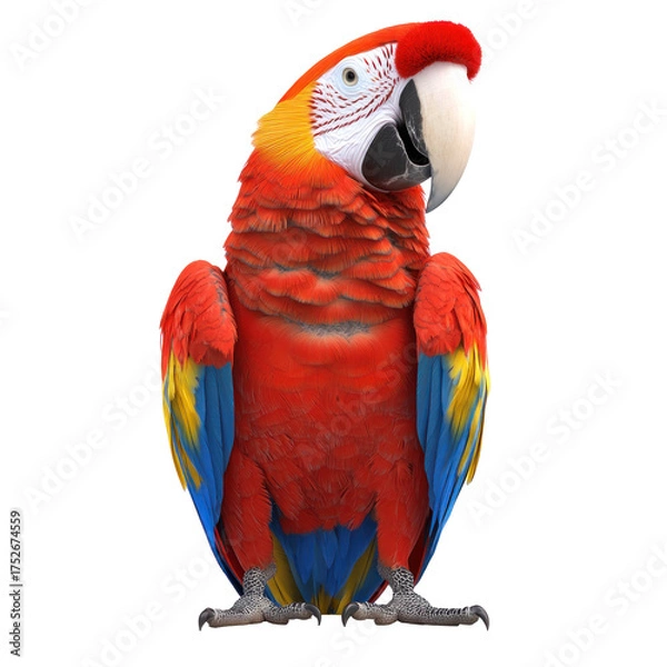 Fototapeta Scarlet Macaw Bird full body view isolated on white or transparent background 