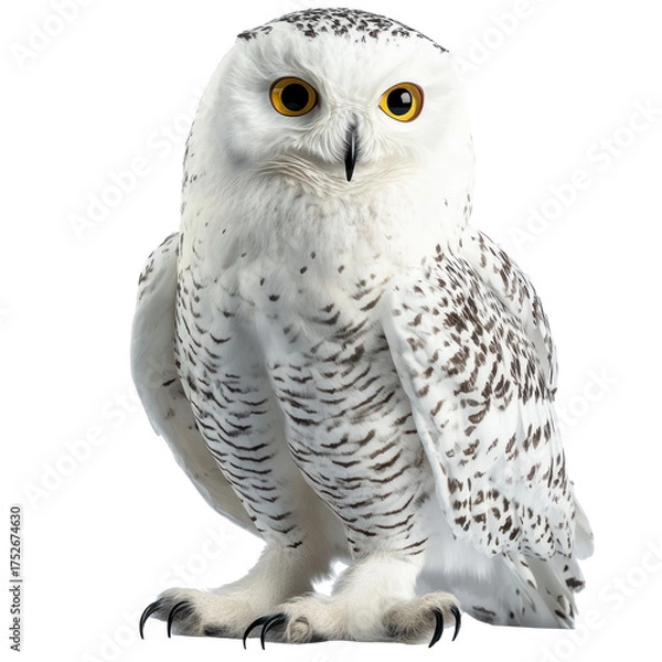 Fototapeta Snowy Owl Bird full body view isolated on white or png transparent background 