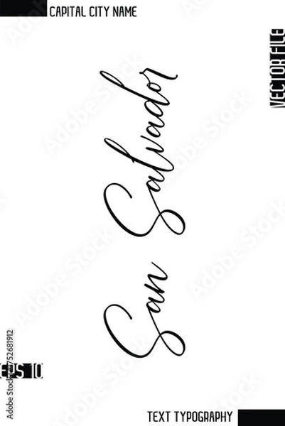 Fototapeta San Salvador  -Capital City Name Cursive Calligraphy Decorative Text Design Vector Element