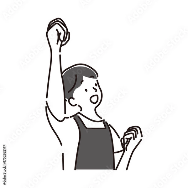 Obraz 楽しく仕事をする若い笑顔の男性保育士のシンプルな白黒の線画イラスト素材