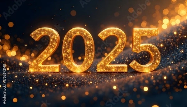 Obraz 2025 New Year Abstract shiny color gold wave design element