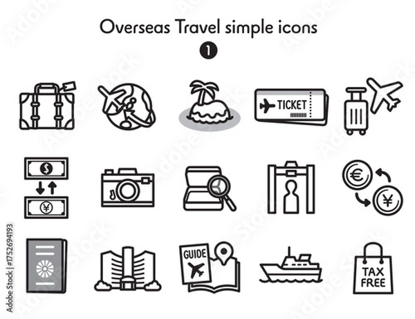 Fototapeta シンプルアイコン集 海外旅行
