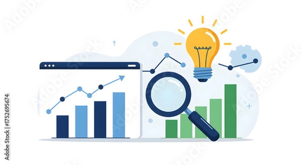 Obraz データ分析とインサイト：フラットデザインのビジネス統計アイコンイラスト