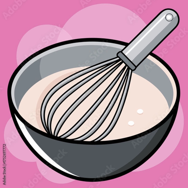 Fototapeta A whisk stirring batter inside of a bowl