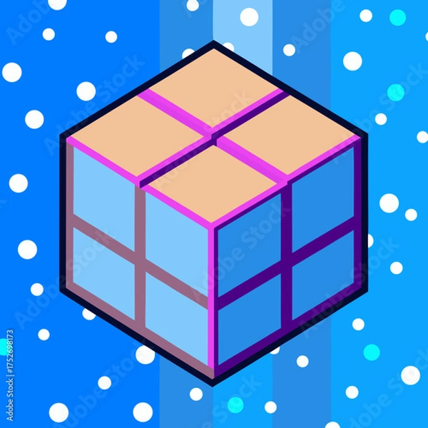 Fototapeta Geometric 3D cube with blue and purple design on blue backdrop