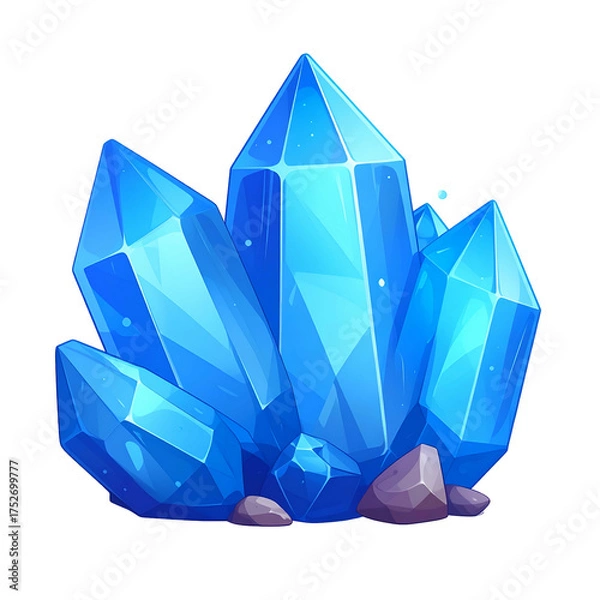 Fototapeta An illustration of a cluster of radiant, blue crystalline formations emerging from stone