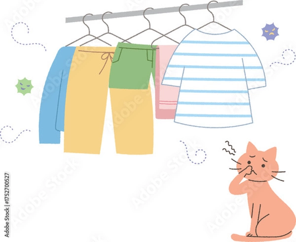 Obraz 生乾き臭がする洗濯物と猫