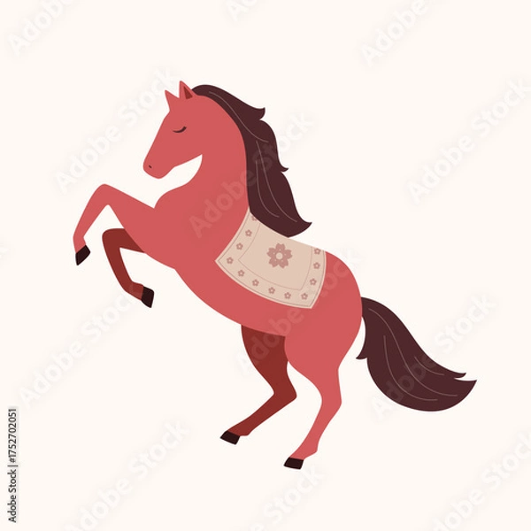 Obraz A red horse rearing up dynamically, flat style hand drawn illustration
