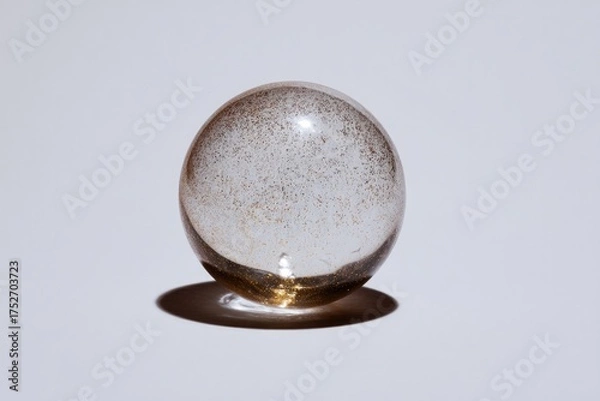 Fototapeta Translucent sphere with golden base reflecting light, creating e