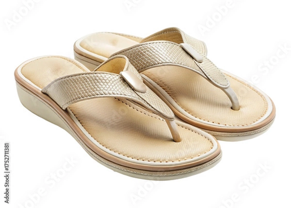 Obraz Beige Flip-flops Sandals for Comfort and Relaxation on white Background