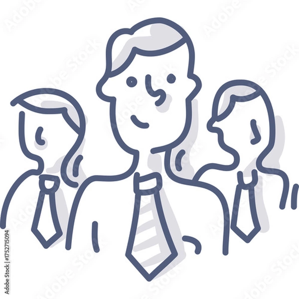 Fototapeta Teamwork Concept Drawn In Doodle Style Featuring Three People In Business Attire With Blue Outline On Transparent Background