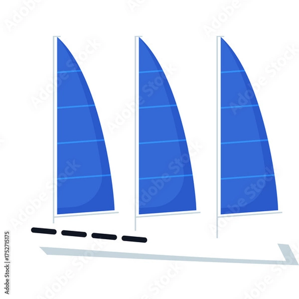 Fototapeta Three Blue Sailboats Side by Side Illustration with White Sails and Blue Stripes on a Transparent Background