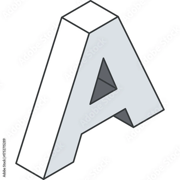 Fototapeta Three Dimensional Letter A With White and Light Gray Color Showing Depth and Geometric Shape Against a Transparent Background Perfect for Design Projects