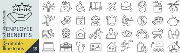 Obraz 線の編集ができる福利厚生に関するアイコンセット（アウトライン化していない）
