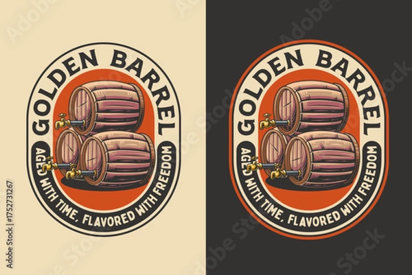 Fototapeta Whiskey barrel retro badge logo vector design set for saloon and distillery themes. Wild west vintage emblem logo graphic. Cowboy drink illustration label element designs