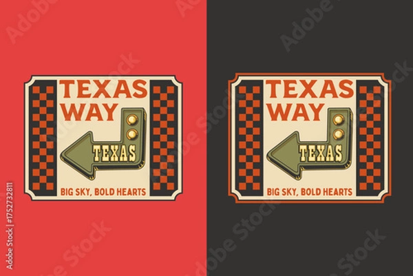 Fototapeta Texas sign retro badge logo vector design set for cowboy road and western travel themes. Wild west vintage emblem logo graphic. Country signboard illustration label element designs