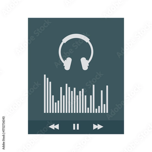 Fototapeta Pixel Art Music Player Interface Featuring Headphones and Sound Waveform Display with Playback Controls on Dark Teal Background