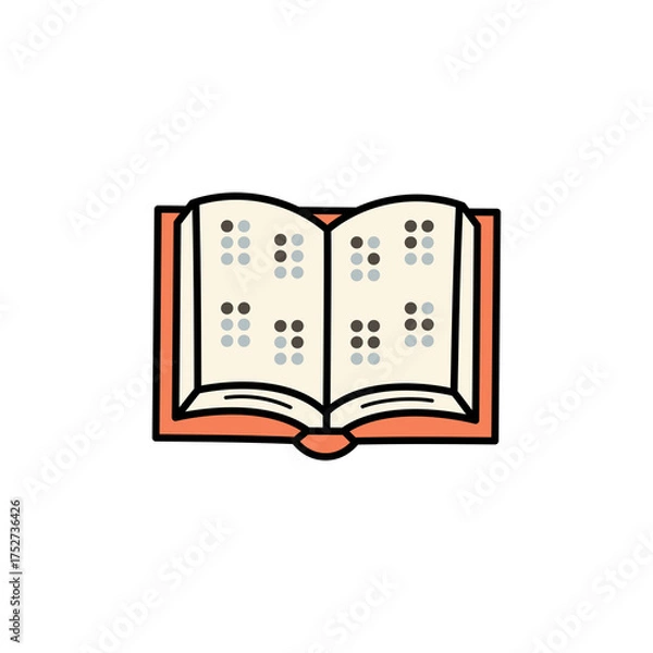 Fototapeta Pixel Art Open Book with Braille Text and Coral Red Cover on Transparent Background