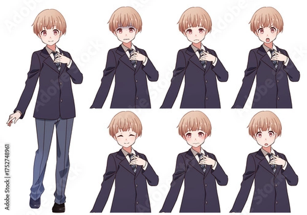Obraz 学制服姿のかわいい系男子の表情セット
