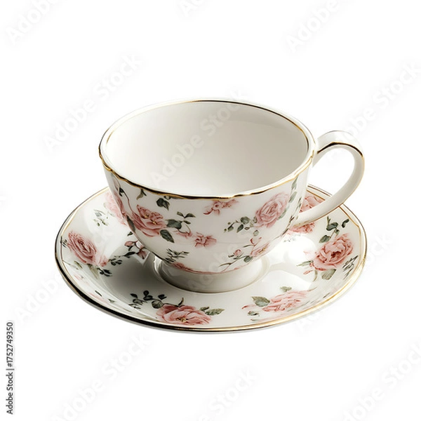 Fototapeta PNG file A beautiful antique floral teacup and saucer set, perfect for a relaxing tea time experience. on transparent background PNG, easy to use.