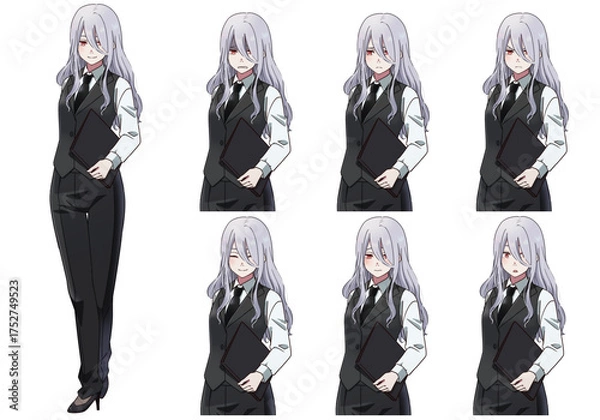 Fototapeta スーツを着ている女性の表情セット
