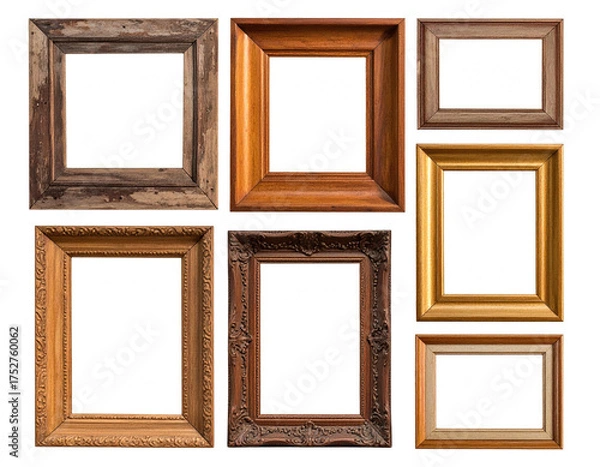 Fototapeta Assortment of empty picture frames in various styles and materials