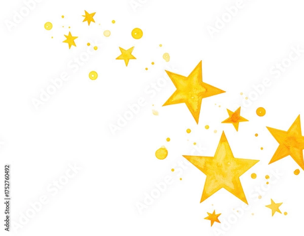 Fototapeta Golden stars and orbs cascade diagonally on a black background