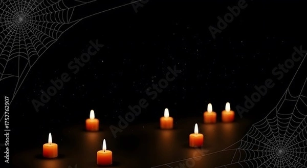 Fototapeta Spooky Halloween Candles on Dark Background with Spider Webs