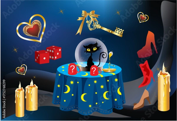 Fototapeta composition with a key and candles for a fortune telling evening