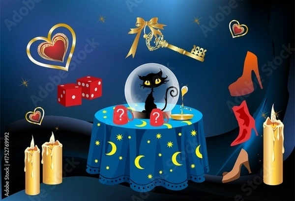 Fototapeta composition with a key and candles for a fortune telling evening