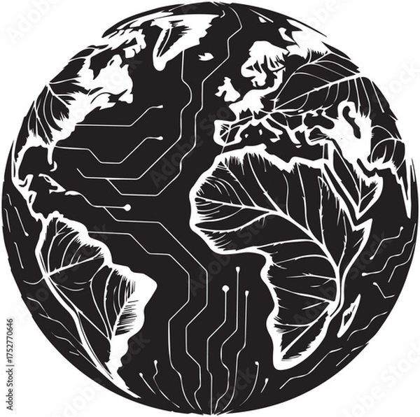 Fototapeta Global technology earth circuit board overlay digital network globe connectivity futuristic concept representing international business and innovation vector