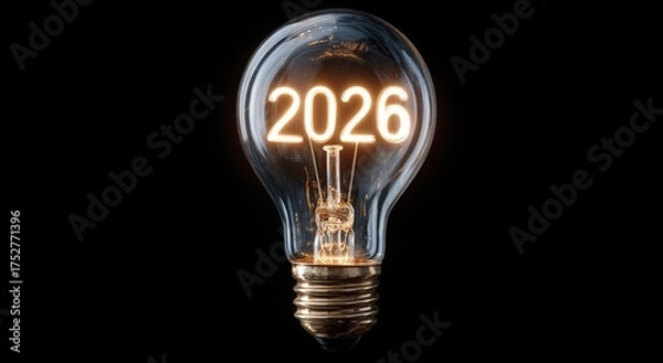 Fototapeta a light bulb with the numbers 2026 glowing inside, representing innovation and future possibilities in a new year concept