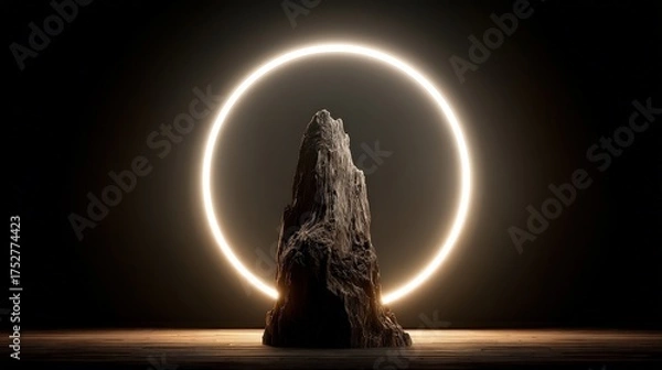 Obraz Stunning Product Display: Rock Formation with Glowing Ring Light