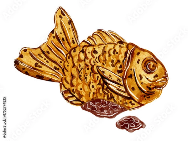 Obraz 水彩で描いた日本の甘味のたい焼きのあんこのイラスト素材のセット