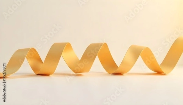 Obraz Decorative zigzag ribbon sculpture with golden folds on light background. 3d render illustration.