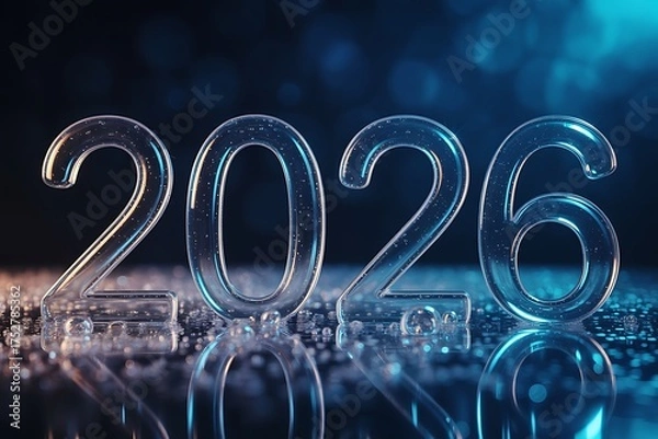 Obraz Stunning transparent 2026 numbers shimmer with light and water droplets, symbolizing future possibilities and new beginnings.