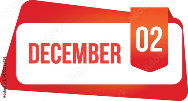 Obraz December 02 Daily Calendar date flat design red gradient rectangle style