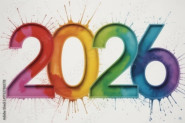 Obraz Vibrant 2026 numbers splash with rainbow colors, celebrating future possibilities and new beginnings with dynamic energy