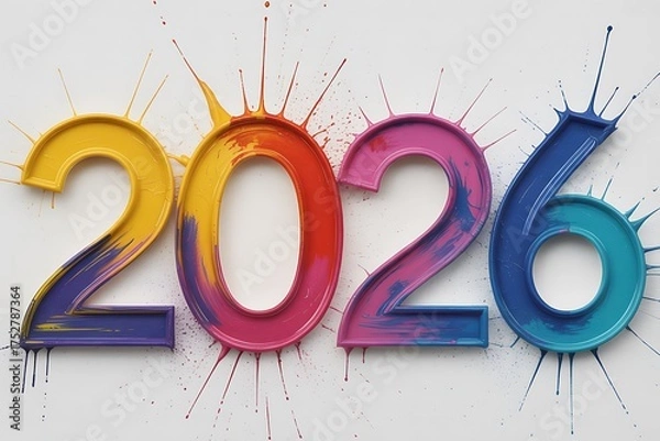 Obraz Vibrant 2026 numbers splash with colorful paint, creating a dynamic and energetic celebration for New Year or future projects