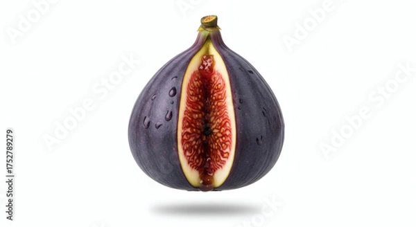 Obraz Fresh Purple Fig Cut in Half Isolated on White Background for Healthy Food Design
