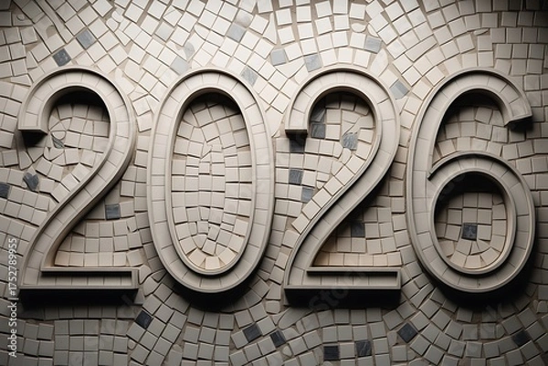 Fototapeta Elegant 2026 year numbers crafted from textured mosaic tiles, perfect for New Year celebrations and future planning